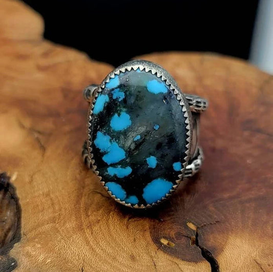 Handmade Kingman Turquoise and Sterling Silver Ring. Size U. S. 10