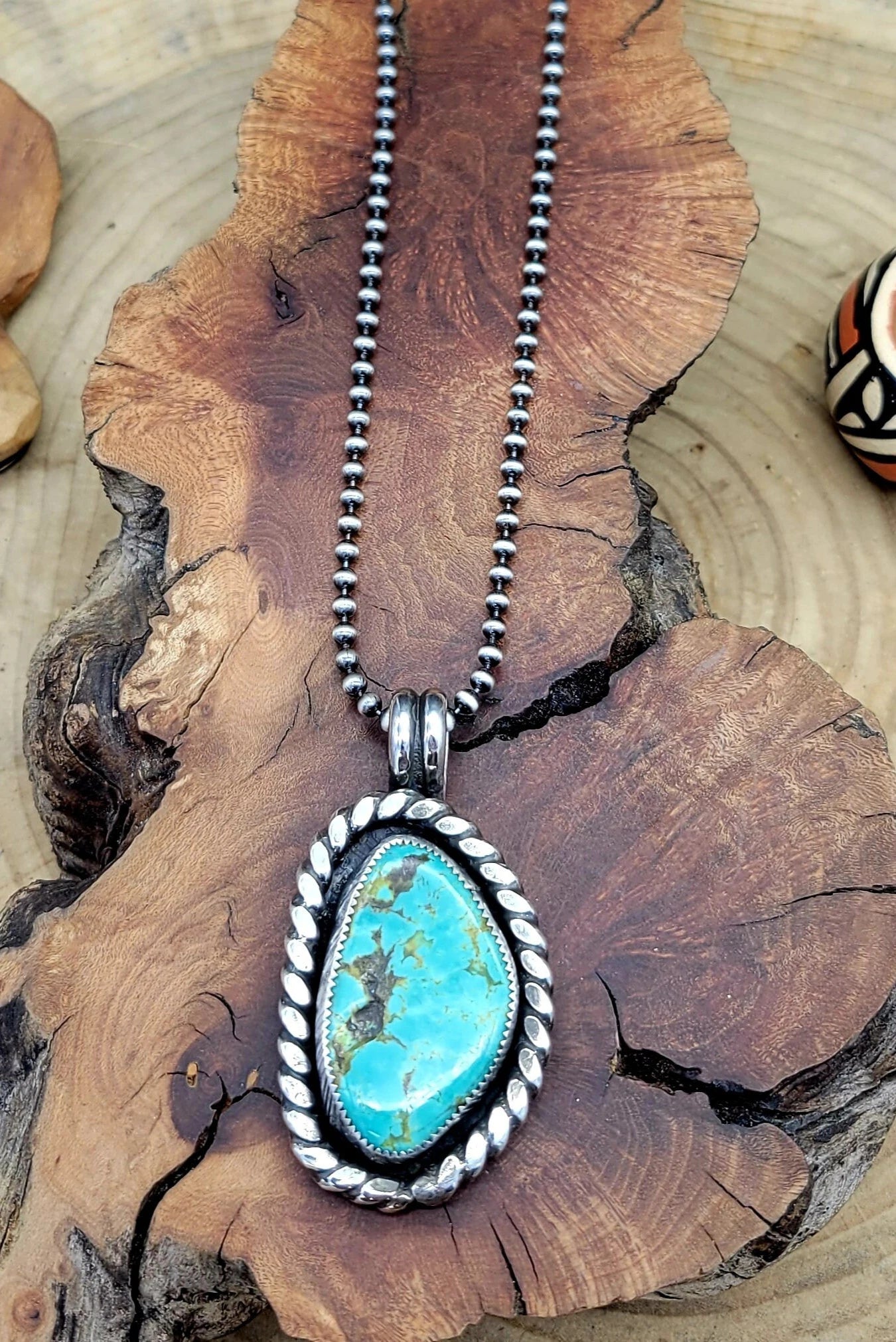 Handmade Tyrone Turquoise and Sterling Silver Pendant