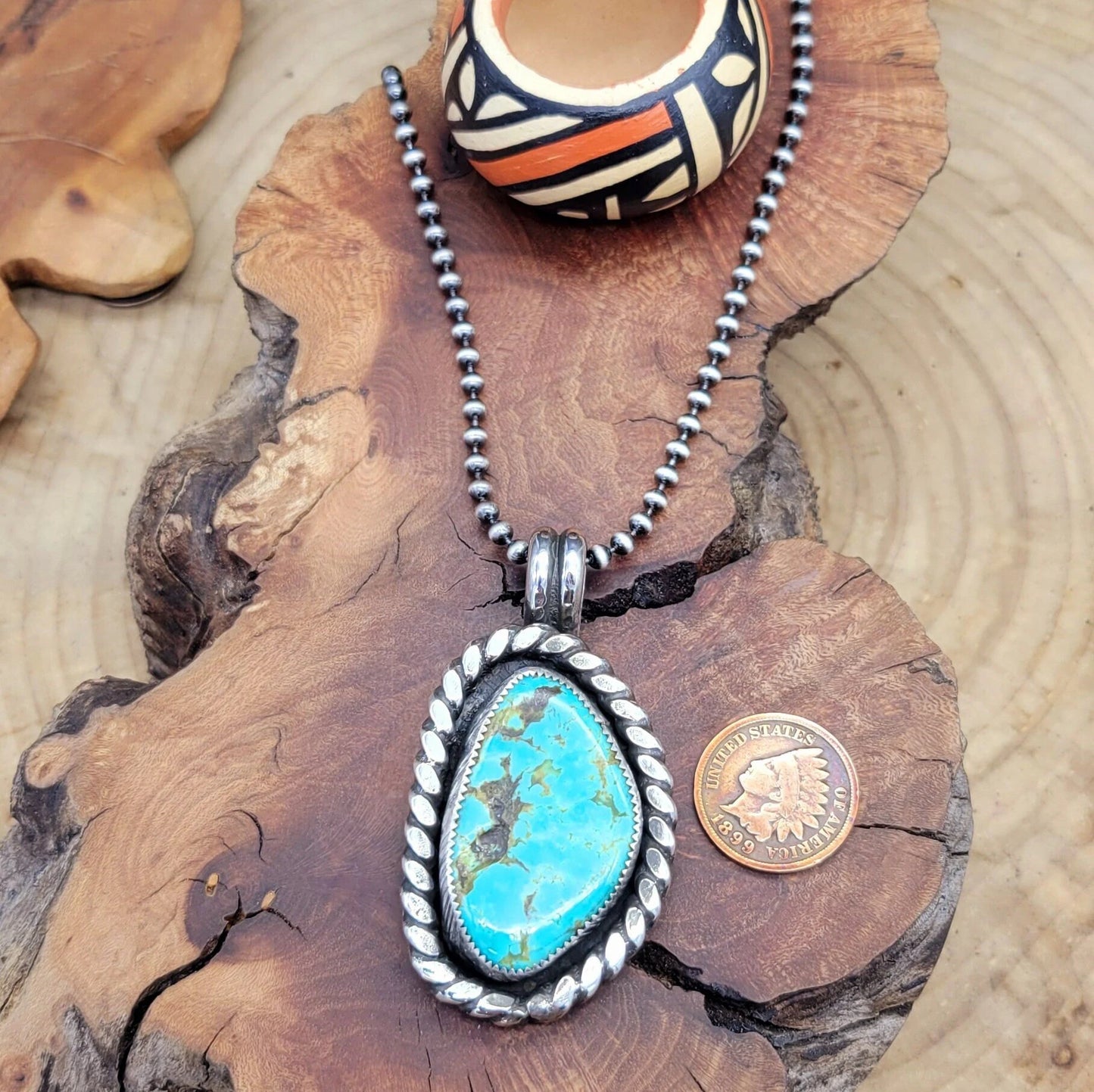 Handmade Tyrone Turquoise and Sterling Silver Pendant