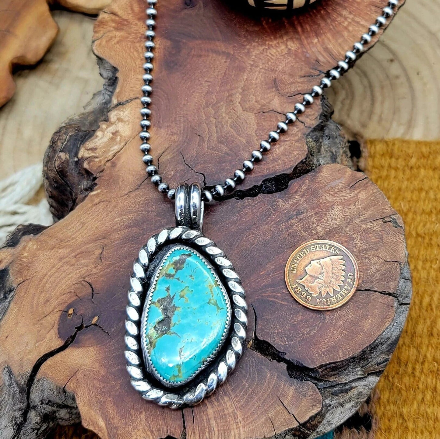 Handmade Tyrone Turquoise and Sterling Silver Pendant